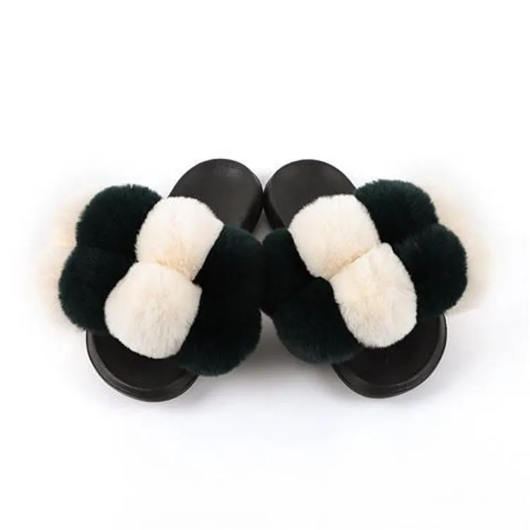 New arrival high quality plush flip flops women summer fluffy slides faux fur slippers