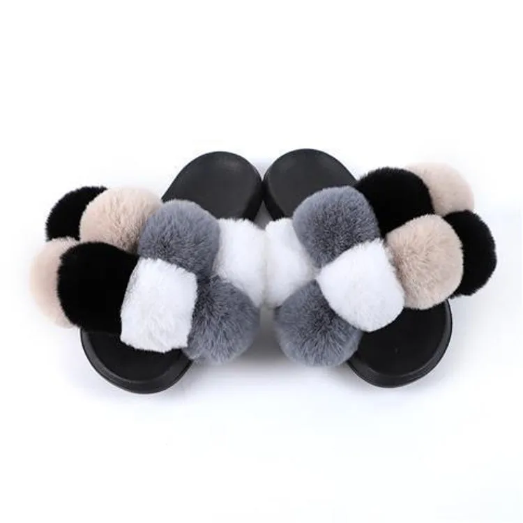 New arrival high quality plush flip flops women summer fluffy slides faux fur slippers