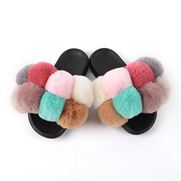 New arrival high quality plush flip flops women summer fluffy slides faux fur slippers