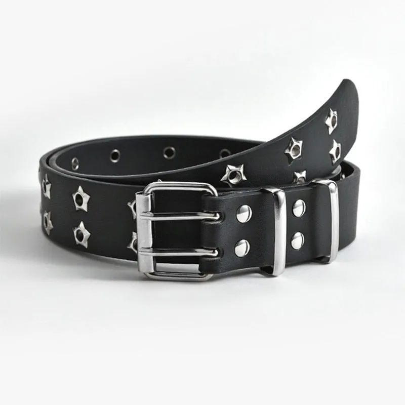 New Star Eye Rivet Belt Goth Style Double Pin Buckle