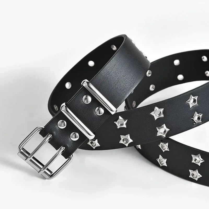 New Star Eye Rivet Belt Goth Style Double Pin Buckle