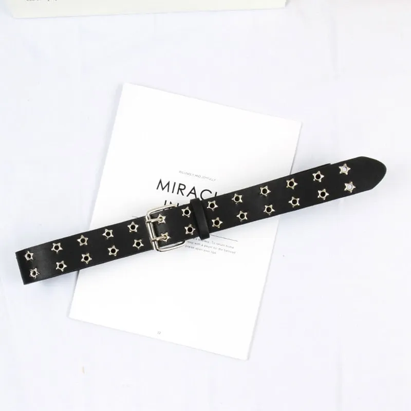 New Star Eye Rivet Belt Goth Style Double Pin Buckle