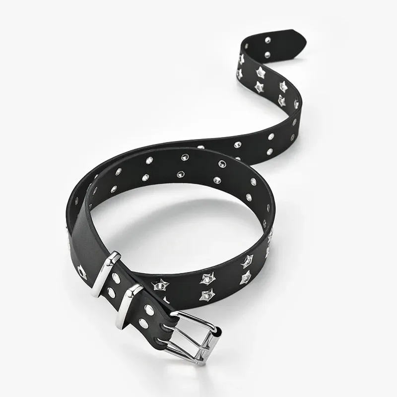 New Star Eye Rivet Belt Goth Style Double Pin Buckle
