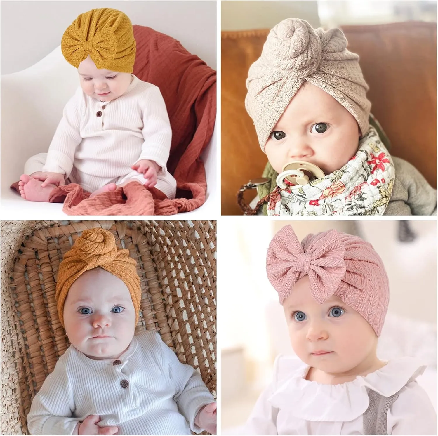 Newborn Hospital Hat Mittens Baby Beanies with Bow Knot Infant Caps Soft Cute Toddler Headwrap for Boys Girls