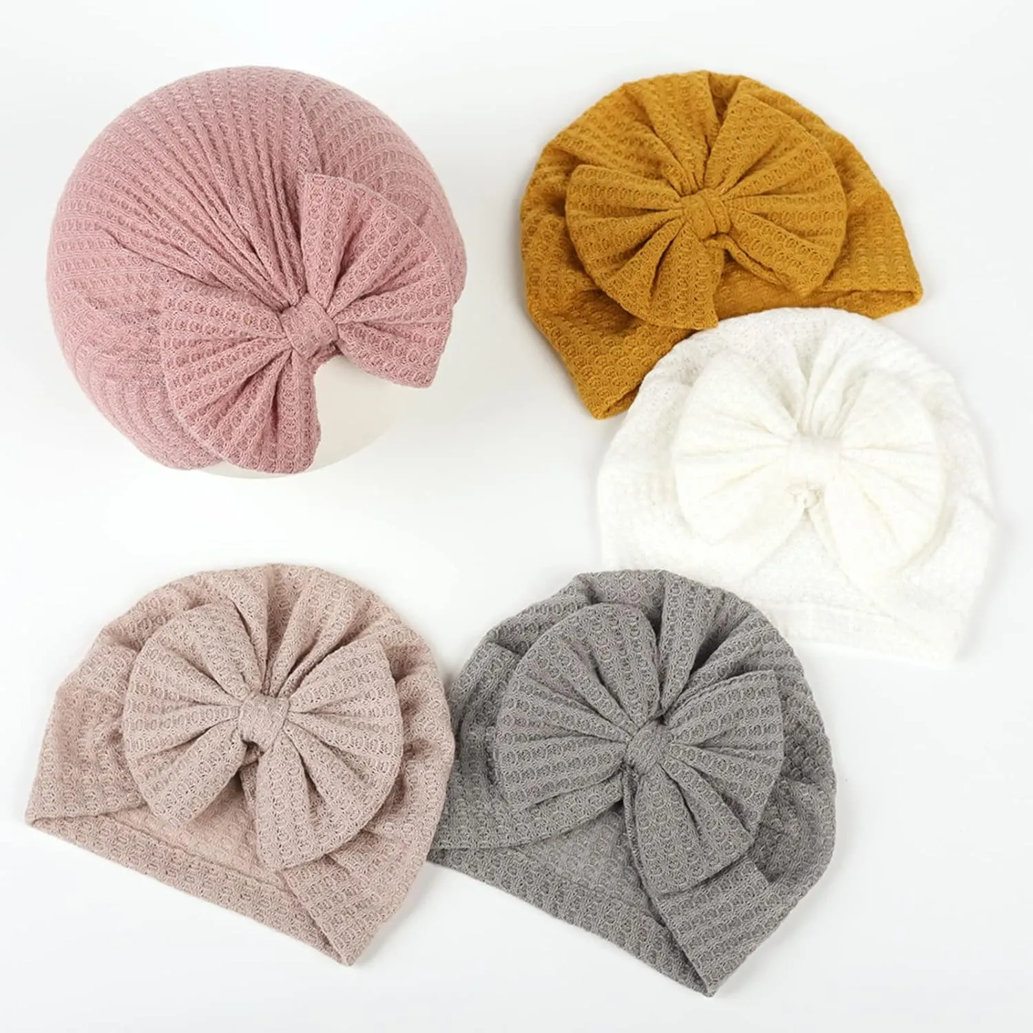Newborn Hospital Hat Mittens Baby Beanies with Bow Knot Infant Caps Soft Cute Toddler Headwrap for Boys Girls