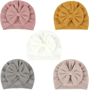 Newborn Hospital Hat Mittens Baby Beanies with Bow Knot Infant Caps Soft Cute Toddler Headwrap for Boys Girls