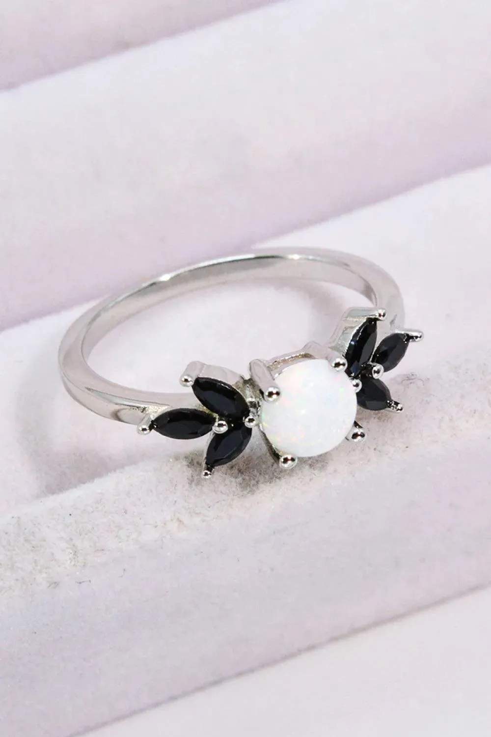 Opal and Zircon Contrast Ring Shining Symbol of Love