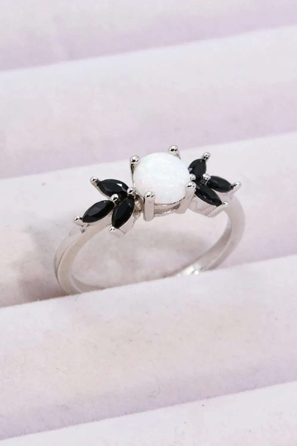 Opal and Zircon Contrast Ring Shining Symbol of Love
