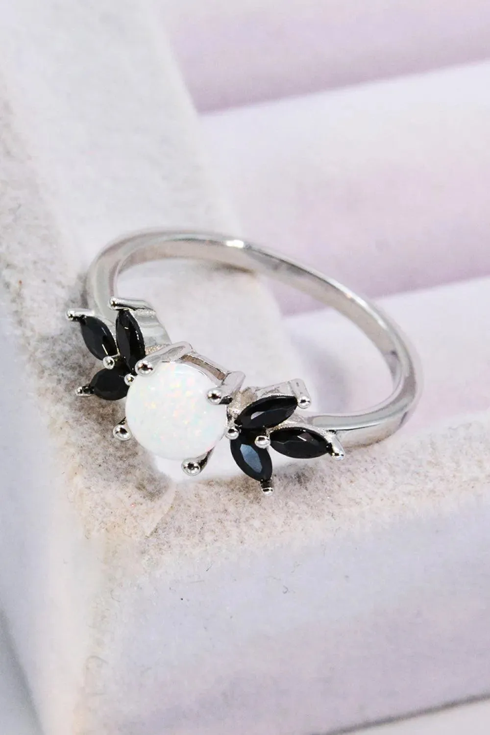 Opal and Zircon Contrast Ring Shining Symbol of Love