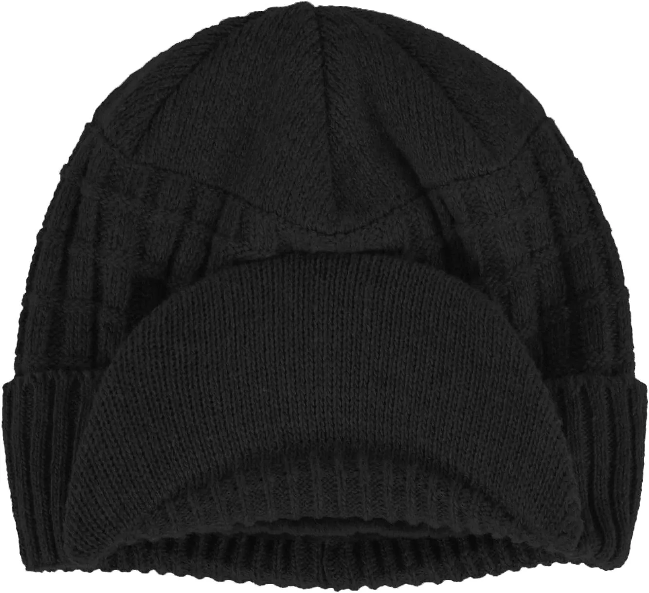 Original One Winter Wool Knitted Chunky Visor Beanie Hat with Brim Fur Lined Peaked Ski Cap