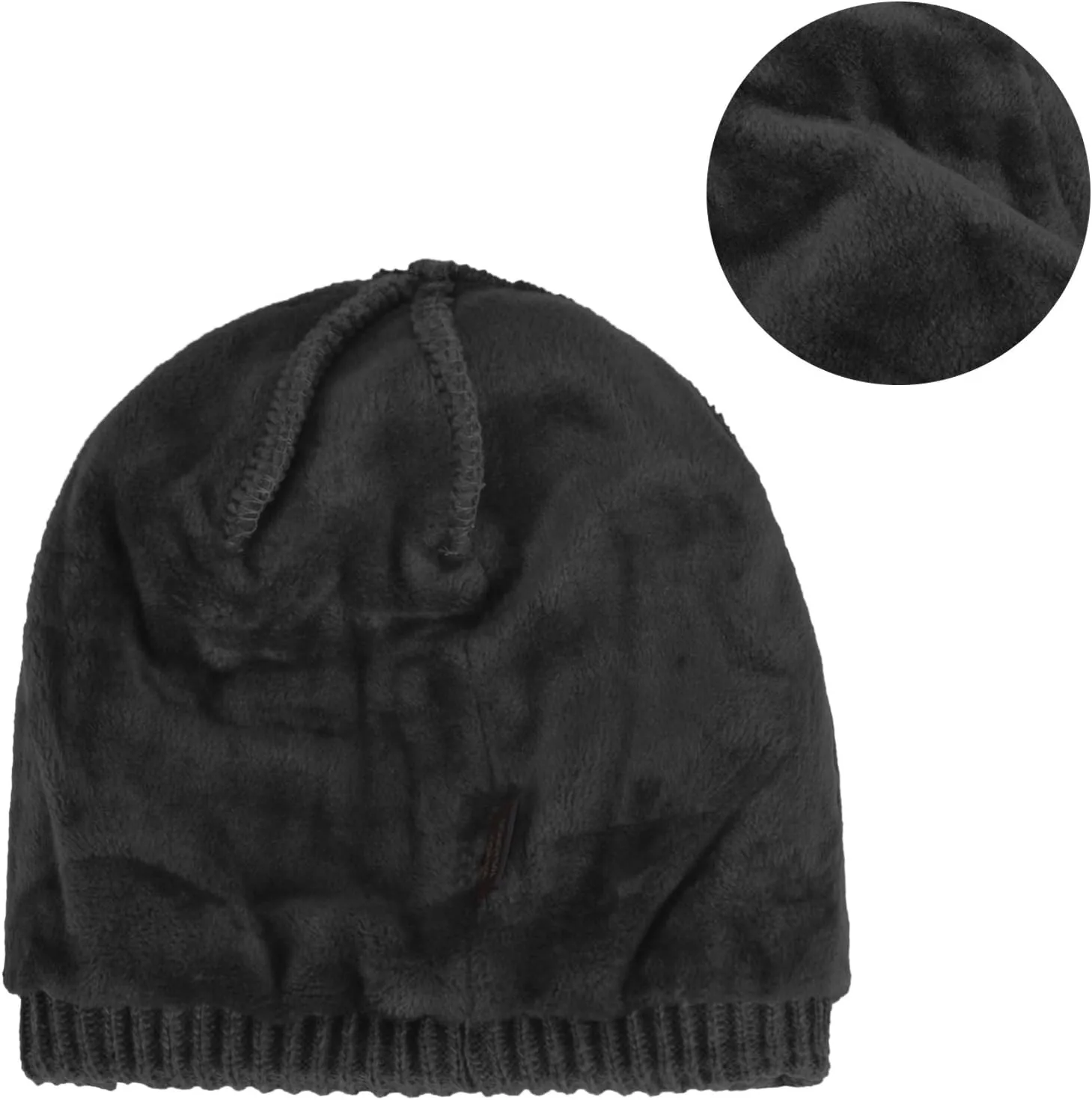 Original One Winter Wool Knitted Chunky Visor Beanie Hat with Brim Fur Lined Peaked Ski Cap