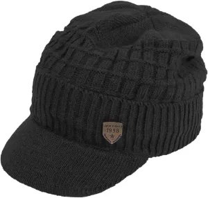 Original One Winter Wool Knitted Chunky Visor Beanie Hat with Brim Fur Lined Peaked Ski Cap
