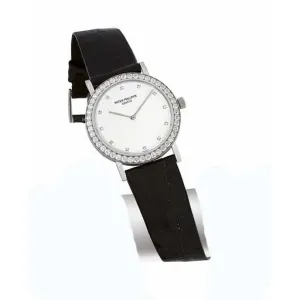 Patek Philippe Calatrava White Dial Black Leather Automatic Ladies Watch 5006G