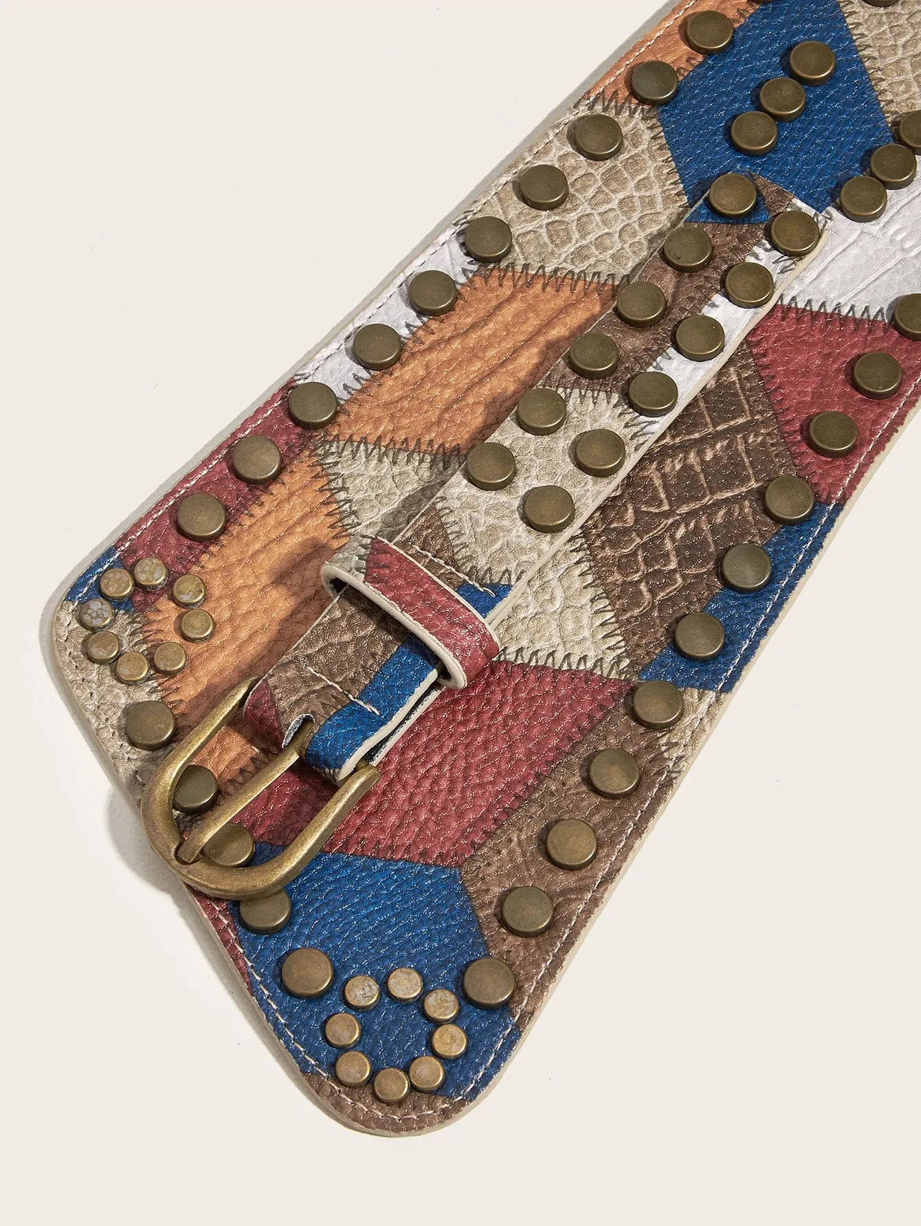 Patterned antique copper nail wide belt