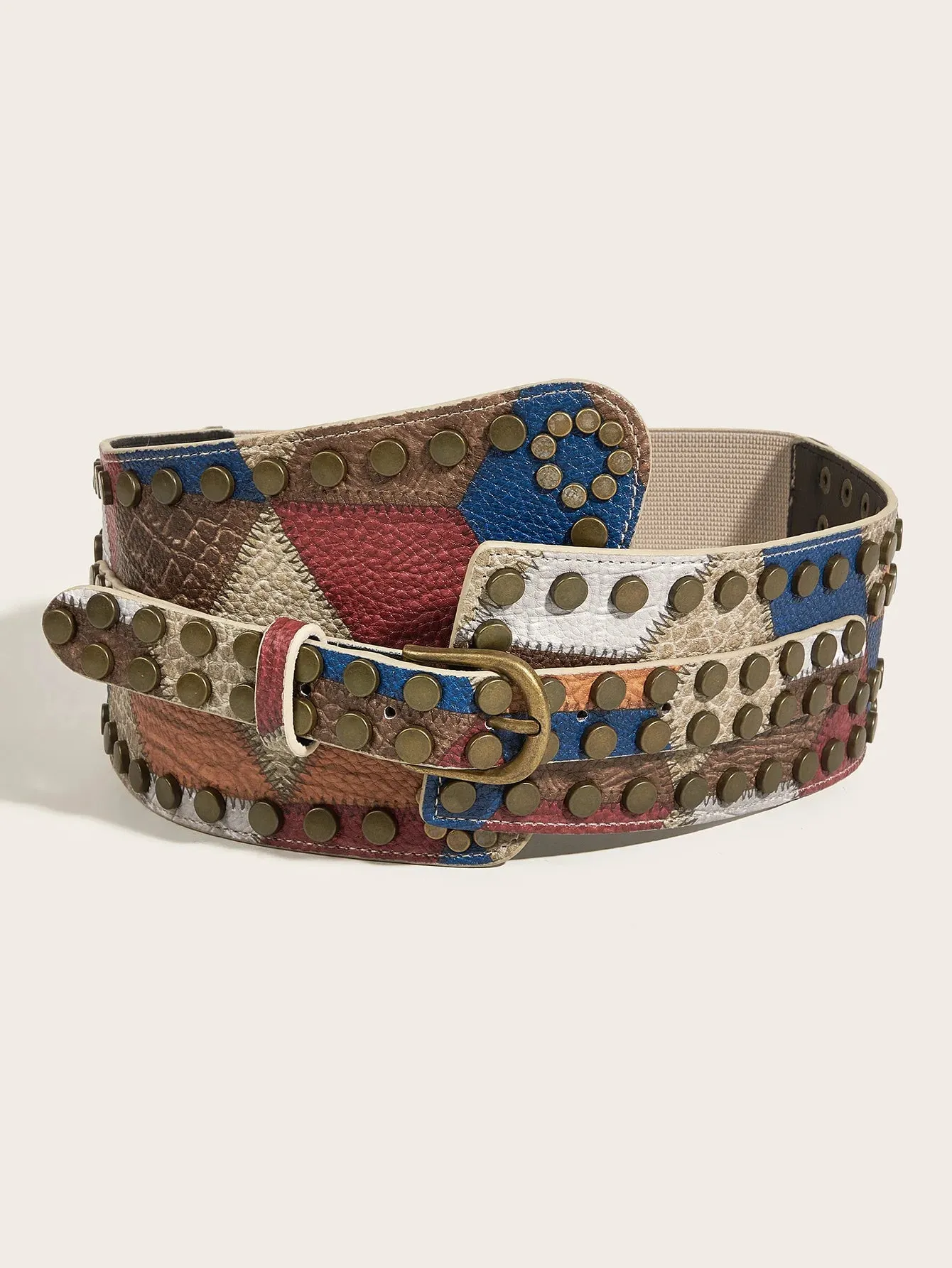 Patterned antique copper nail wide belt