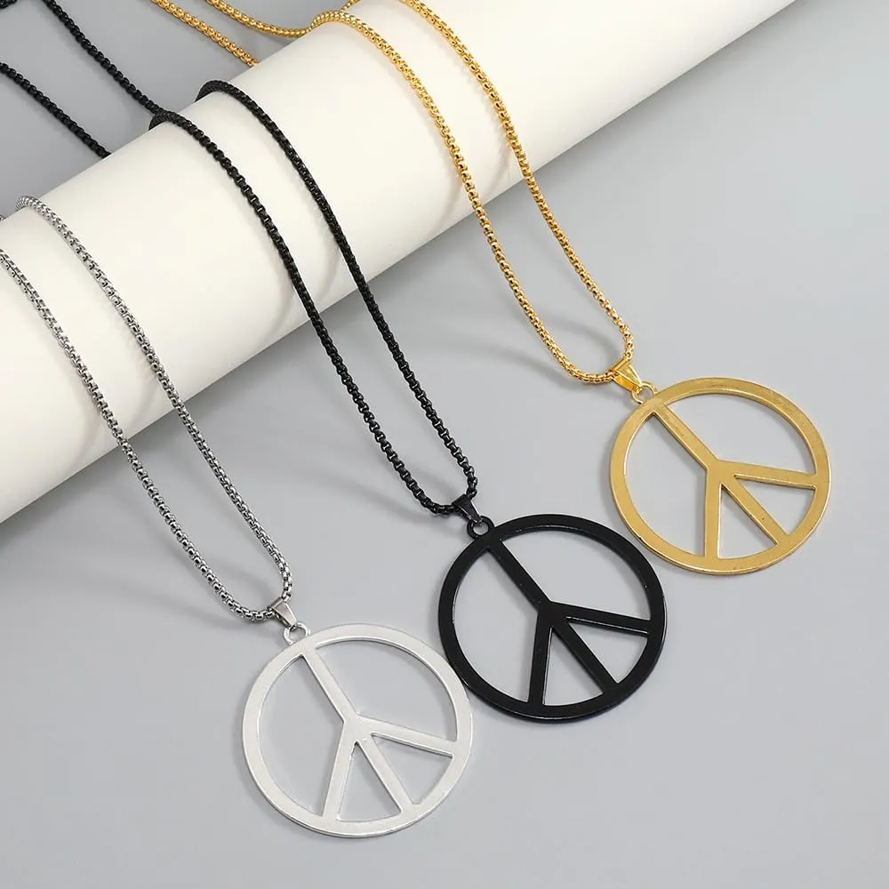 Peace Sign Necklace Metal Love Peace Sign Pendant Necklace 1960s 1970s Hippie Party Accessories Necklace for Men Women