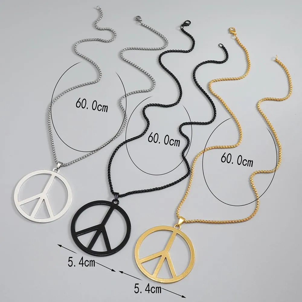 Peace Sign Necklace Metal Love Peace Sign Pendant Necklace 1960s 1970s Hippie Party Accessories Necklace for Men Women