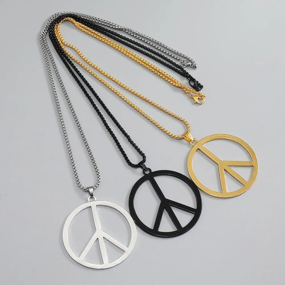 Peace Sign Necklace Metal Love Peace Sign Pendant Necklace 1960s 1970s Hippie Party Accessories Necklace for Men Women