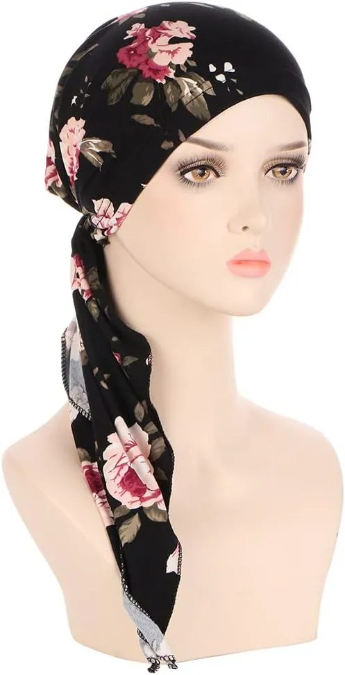 Pre-Tied Bandana Turban Hat Chemo Cancer Headscarf Headwraps Headwear for Women Hair Cover Hat