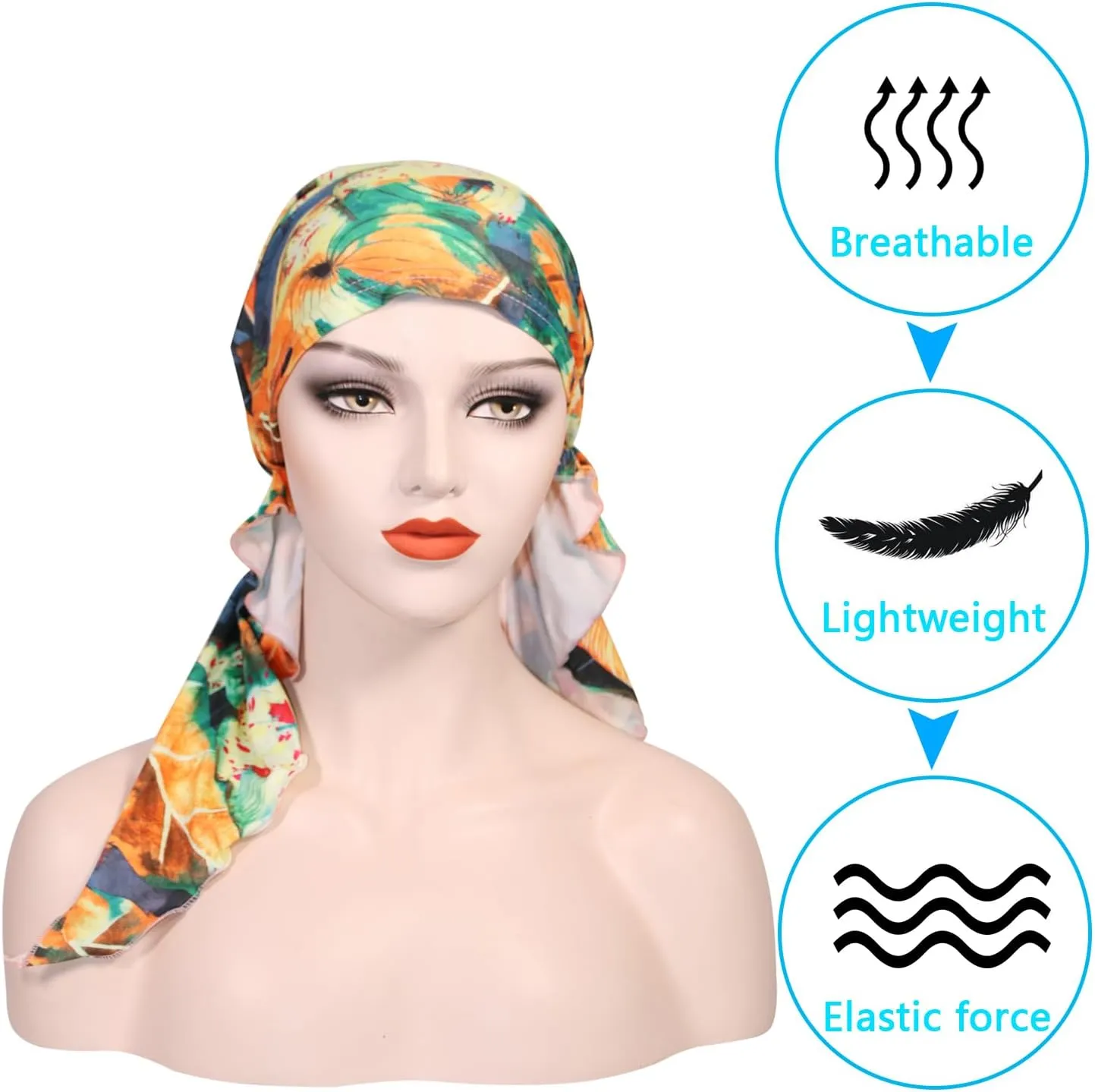 Pre Tied Chemo Head Scarf for Women - Slip On Bandana Headwrap Caps Cancer Turban Sleep Hair Cover Hat