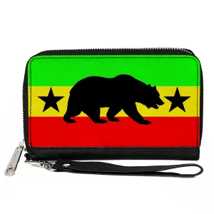 PU Zip Around Wallet Rectangle - Cali Bear/Star Silhouette Rasta/Black