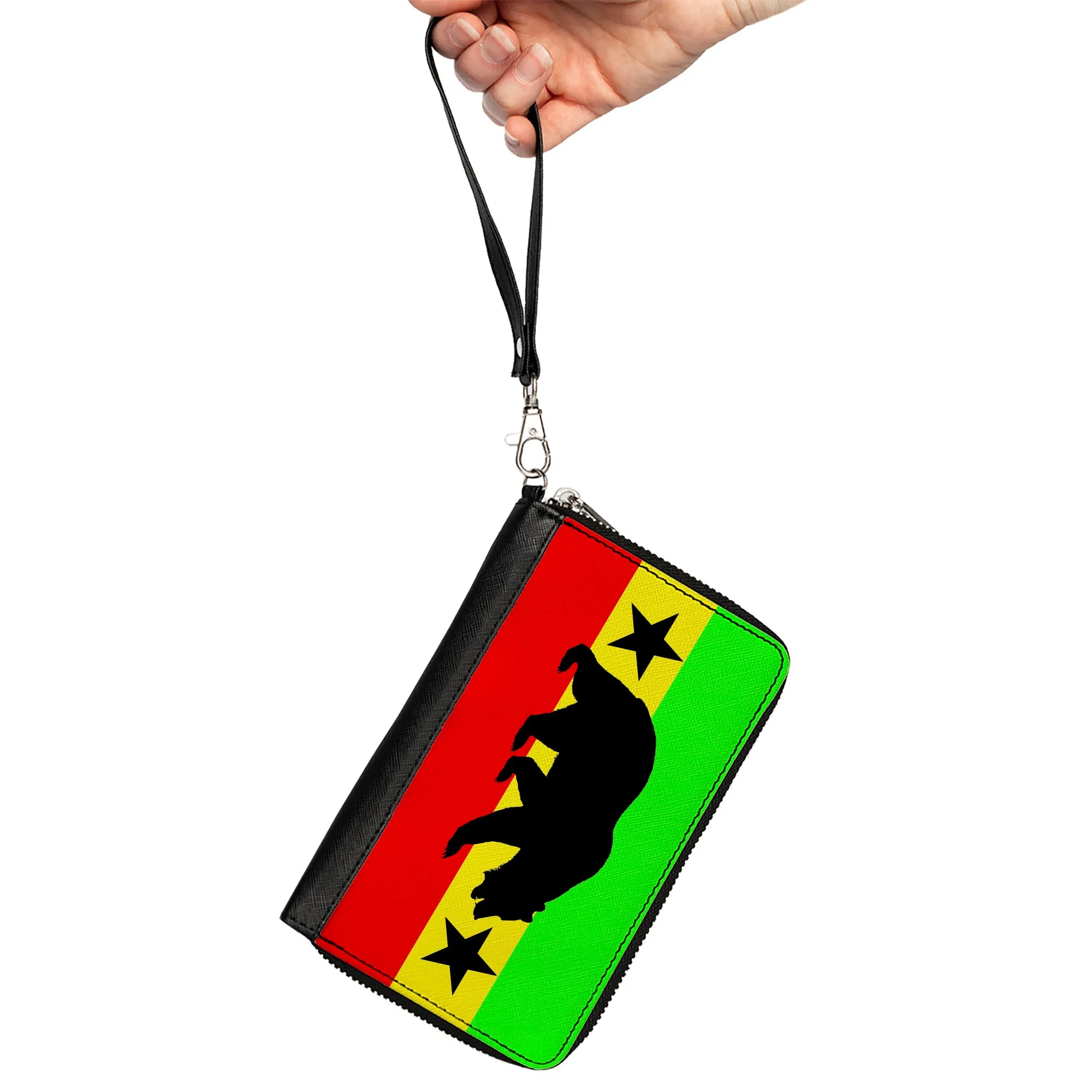 PU Zip Around Wallet Rectangle - Cali Bear/Star Silhouette Rasta/Black