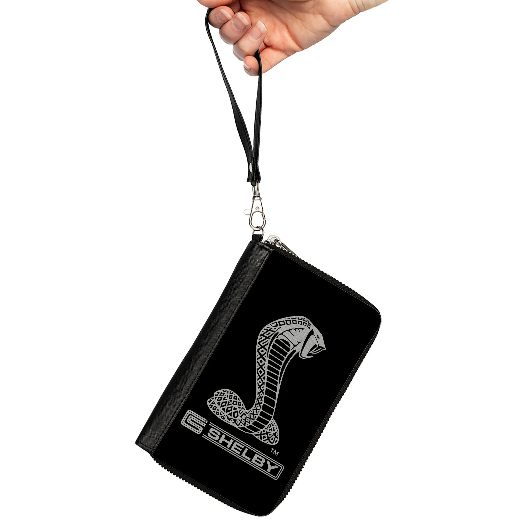 PU Zip Around Wallet Rectangle - Carroll Shelby Super Snake CS SHELBY Racing Logo Black/White
