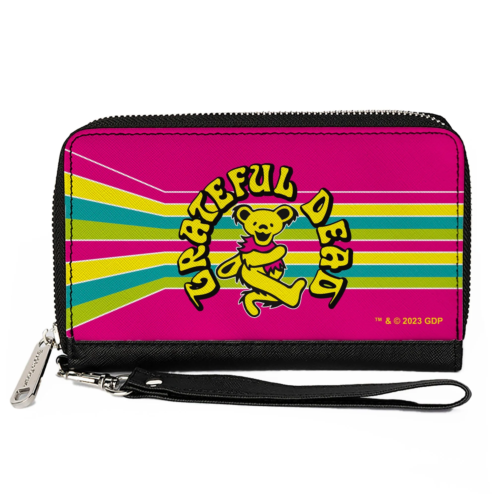 PU Zip Around Wallet Rectangle - GRATEFUL DEAD Dancing Bear Icon Stripe Pink/Multi Color/Black