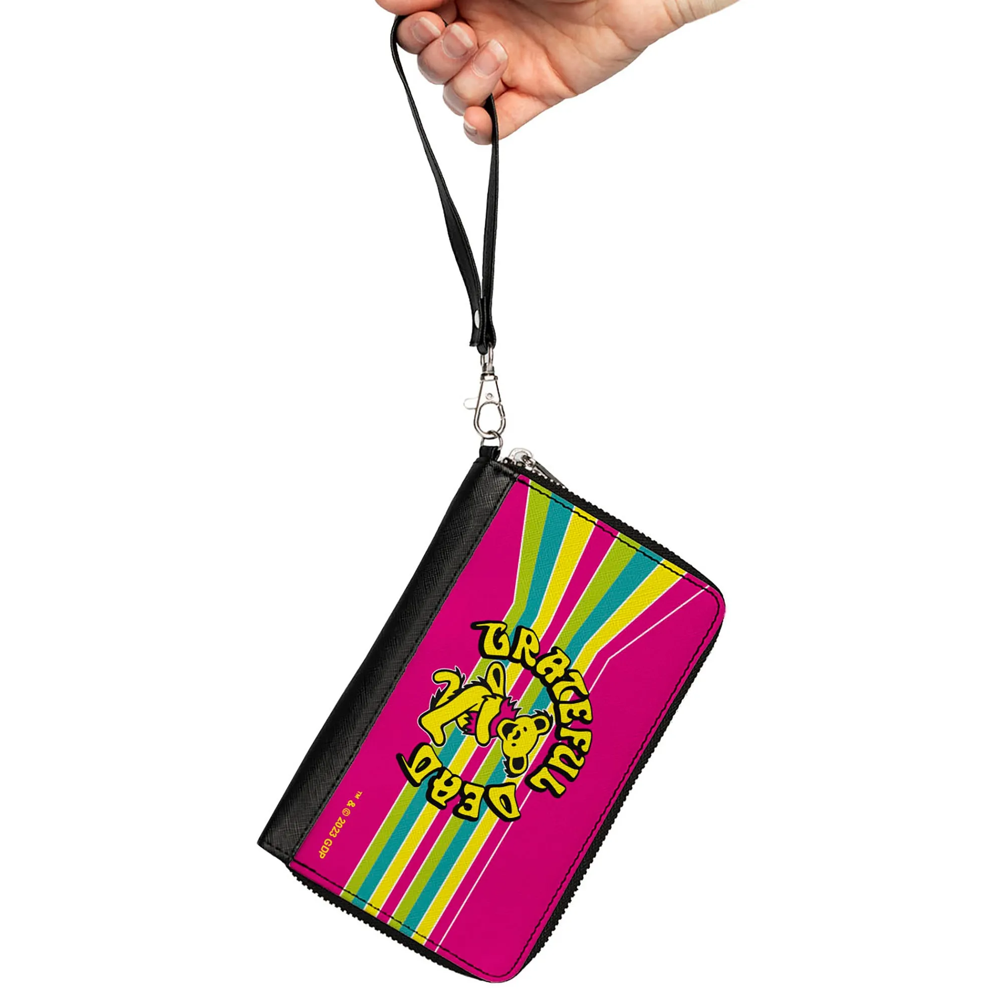 PU Zip Around Wallet Rectangle - GRATEFUL DEAD Dancing Bear Icon Stripe Pink/Multi Color/Black