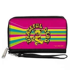 PU Zip Around Wallet Rectangle - GRATEFUL DEAD Dancing Bear Icon Stripe Pink/Multi Color/Black