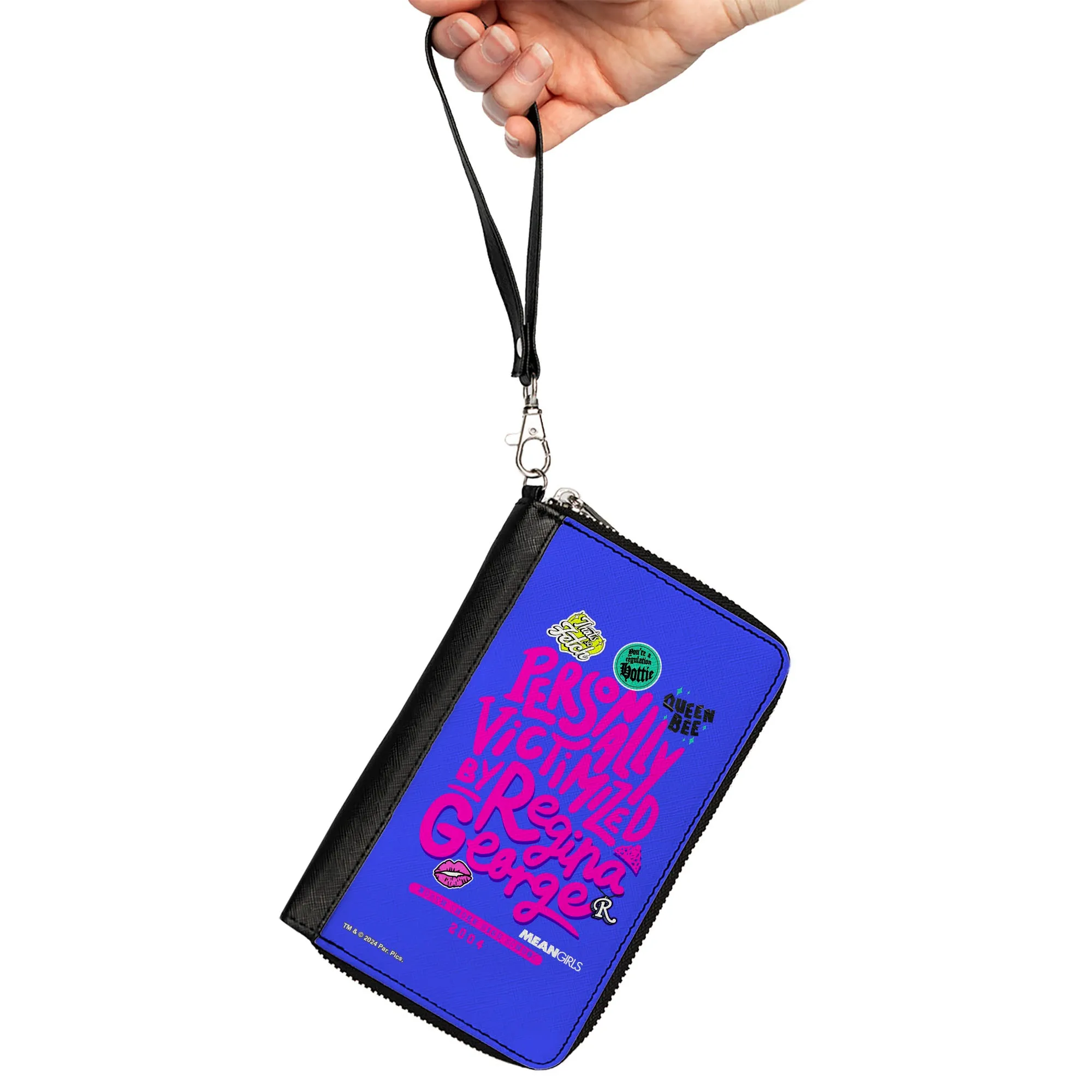 PU Zip Around Wallet Rectangle - Mean Girls PERSONALLY VICTIMIZED BY REGINA Collage Blue/Pink