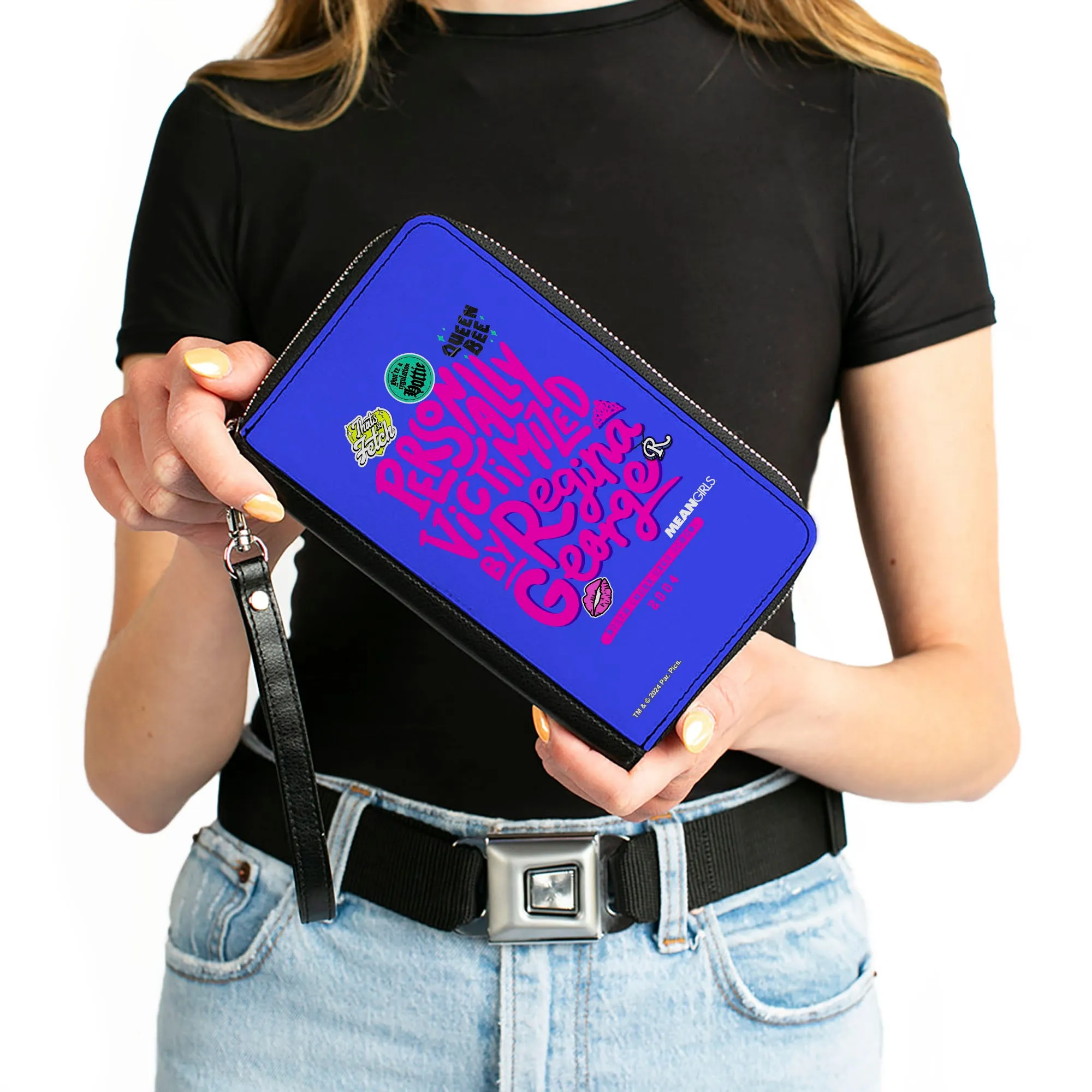 PU Zip Around Wallet Rectangle - Mean Girls PERSONALLY VICTIMIZED BY REGINA Collage Blue/Pink