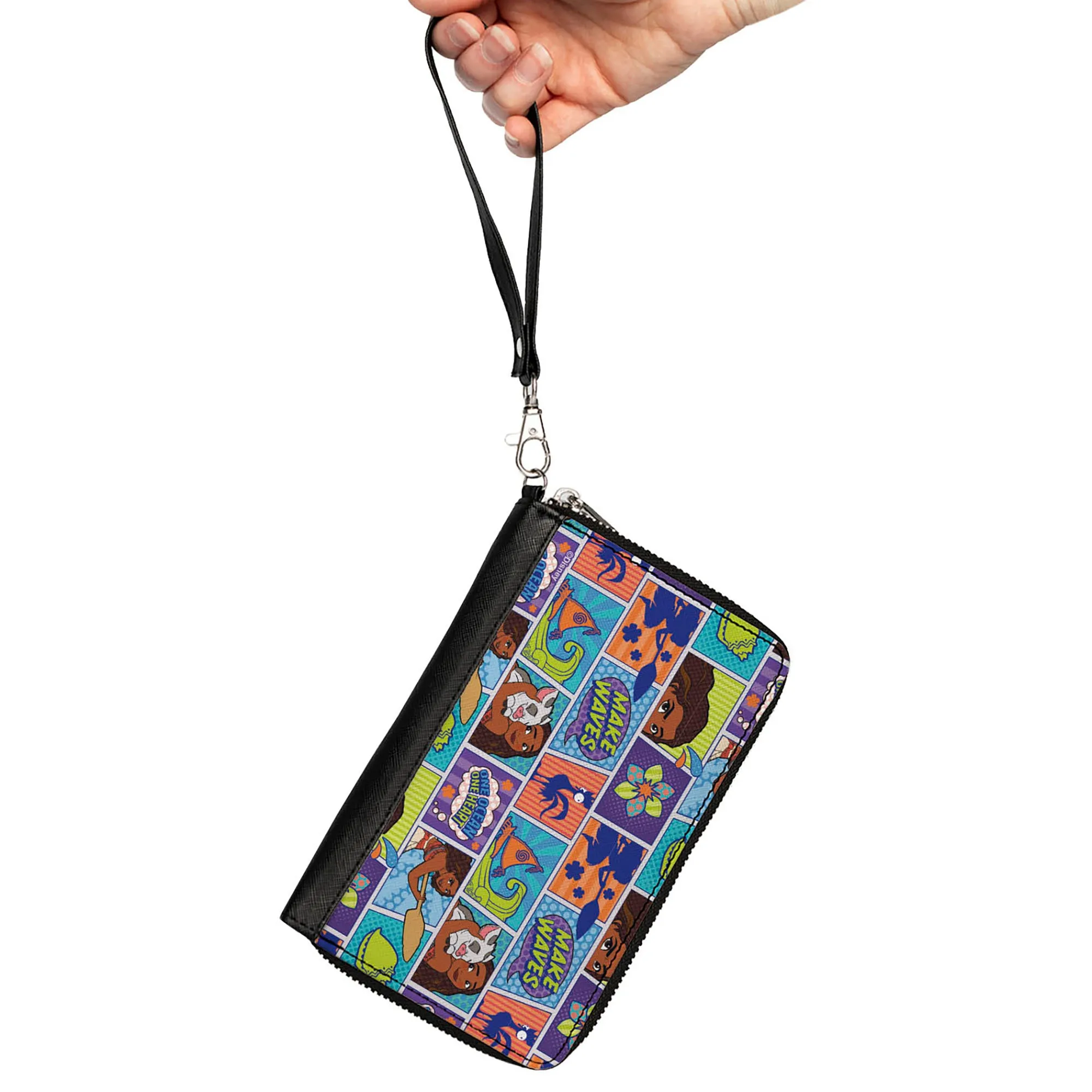 PU Zip Around Wallet Rectangle - Moana MAKE WAVES Scene Blocks Blues