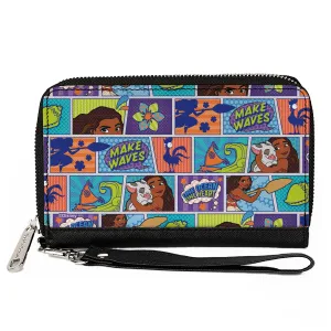 PU Zip Around Wallet Rectangle - Moana MAKE WAVES Scene Blocks Blues