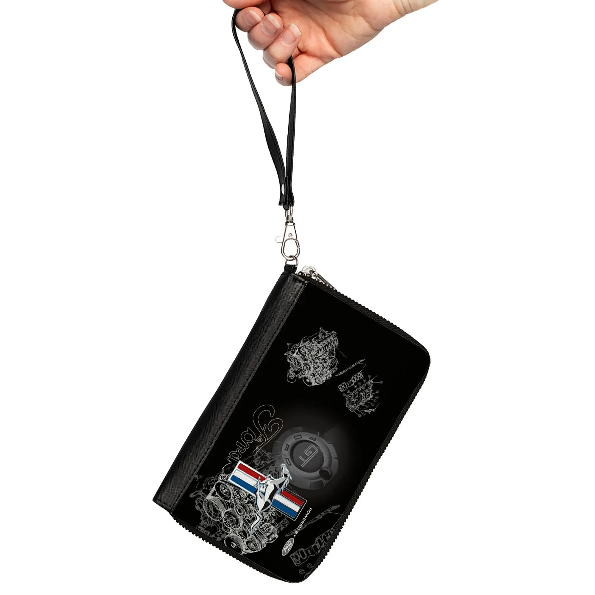 PU Zip Around Wallet Rectangle - Mustang Tri-Bar Stripe/GT Motor Blueprint