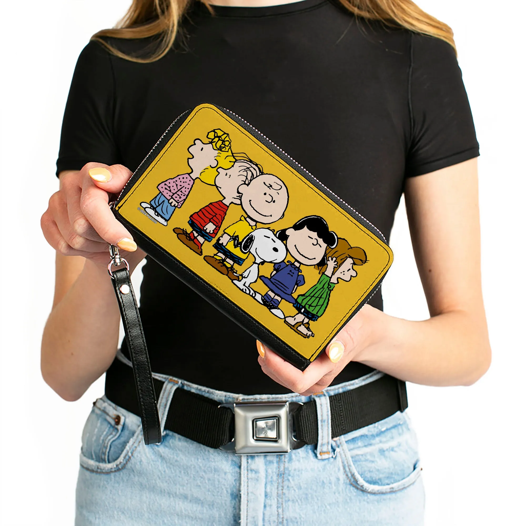 PU Zip Around Wallet Rectangle - Peanuts Gang Close-Up Group Pose Golden Yellow