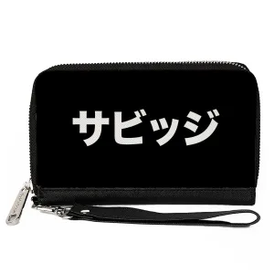 PU Zip Around Wallet Rectangle - SAVAGE Kanji Black/White