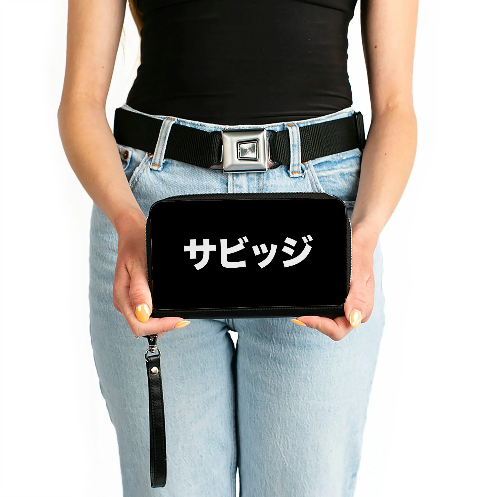 PU Zip Around Wallet Rectangle - SAVAGE Kanji Black/White