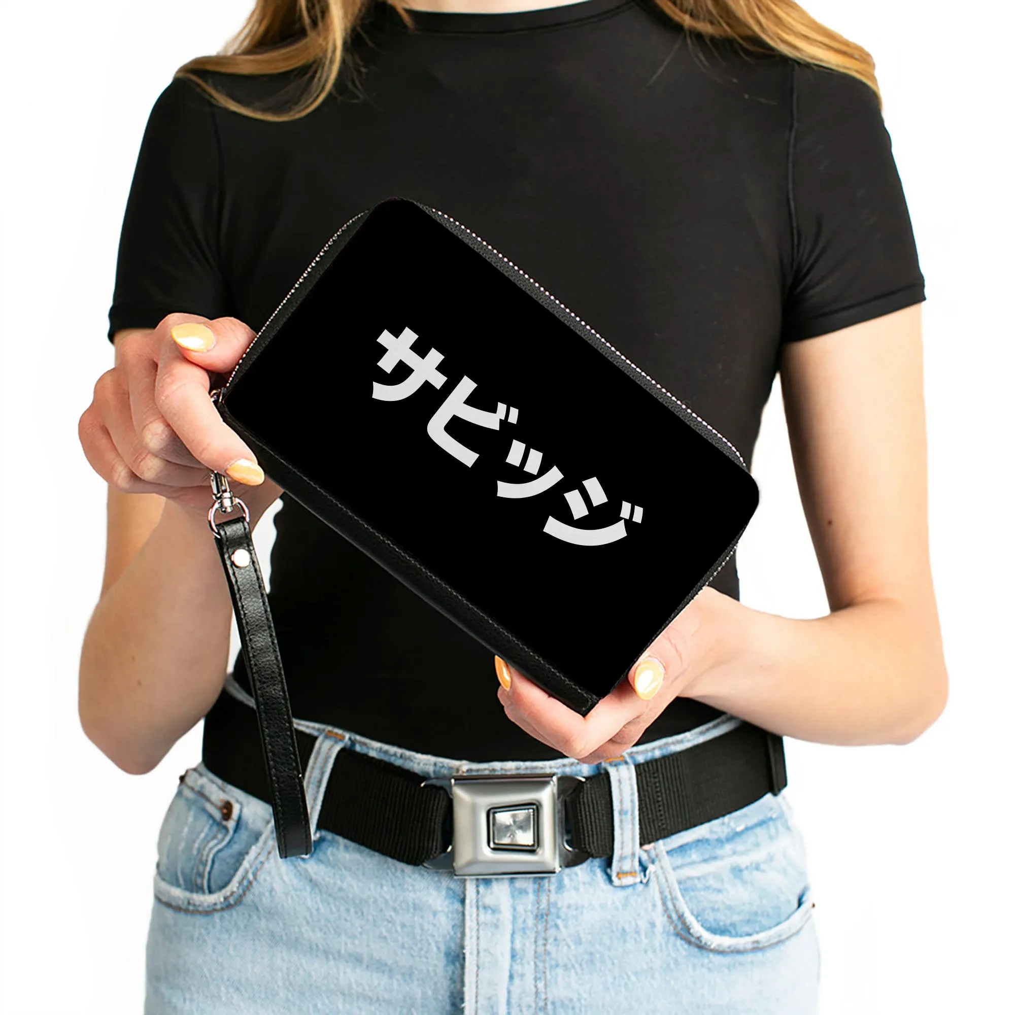 PU Zip Around Wallet Rectangle - SAVAGE Kanji Black/White