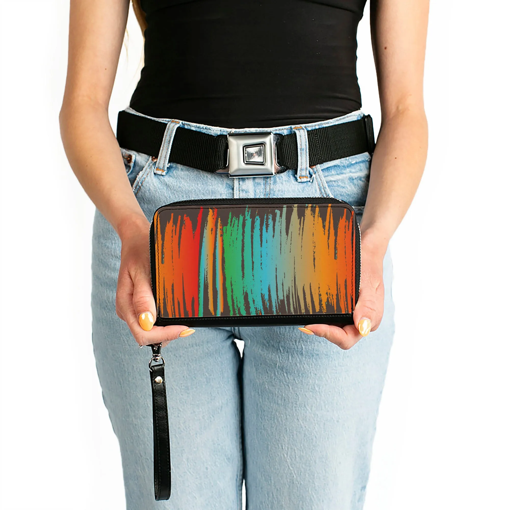 PU Zip Around Wallet Rectangle - Scribble Zarape Fade Brown/Multi Color