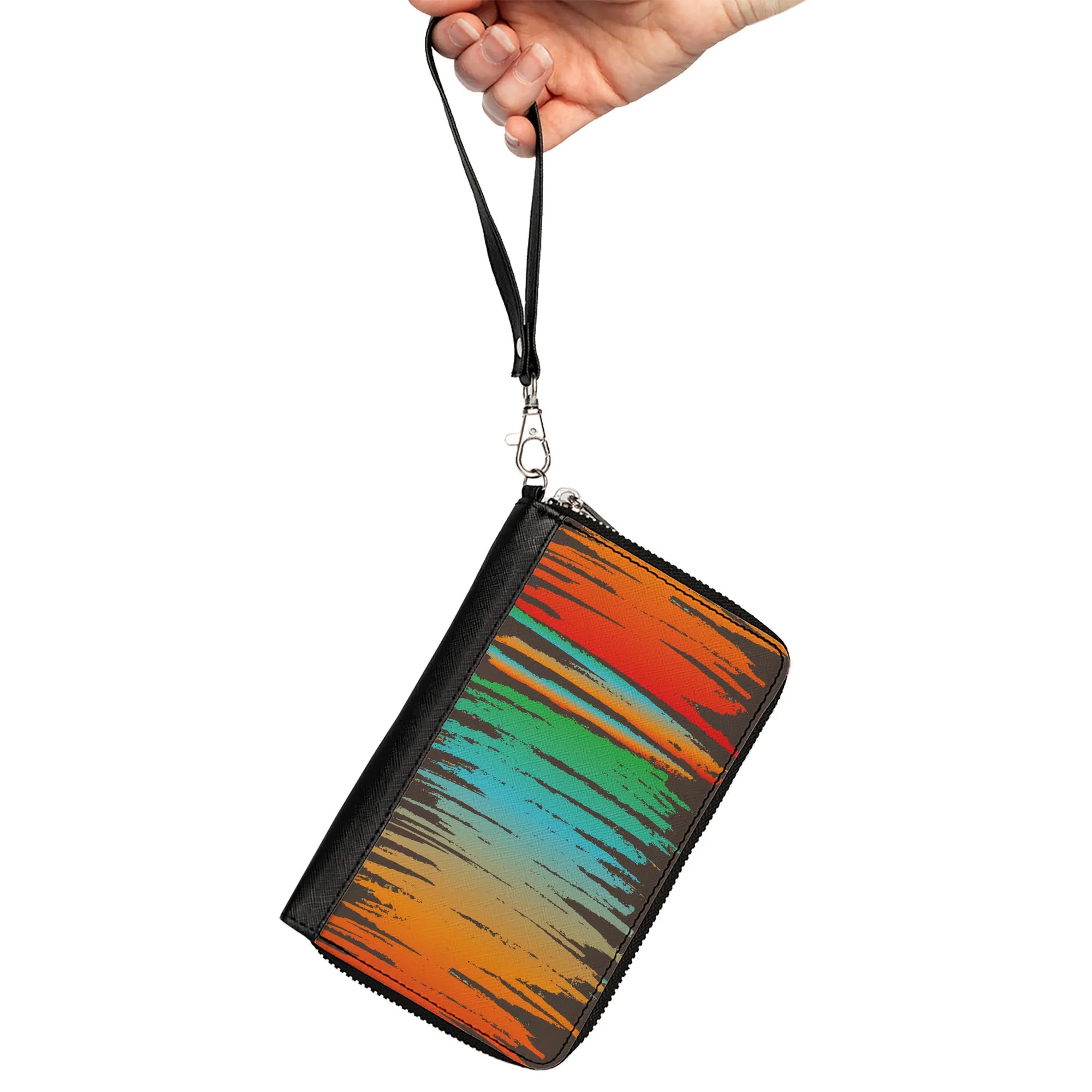 PU Zip Around Wallet Rectangle - Scribble Zarape Fade Brown/Multi Color