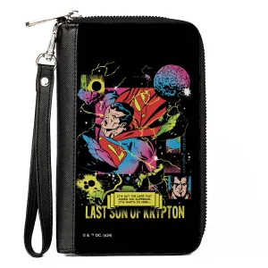 PU Zip Around Wallet Rectangle - Superman LAST SON OF KRYPTON Pose Black