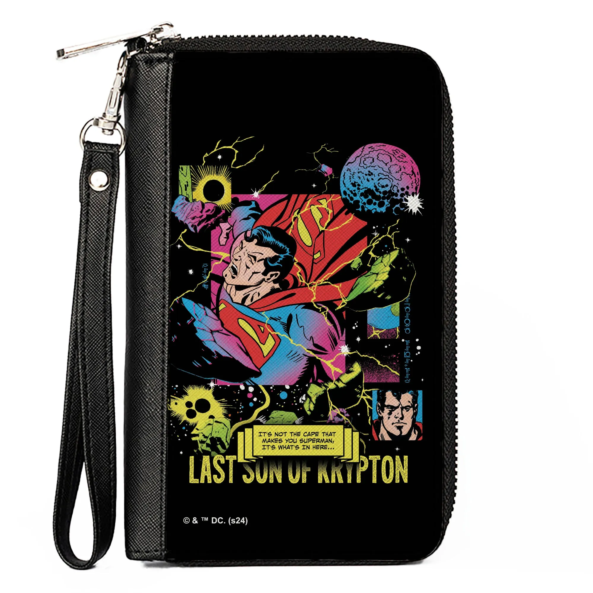 PU Zip Around Wallet Rectangle - Superman LAST SON OF KRYPTON Pose Black