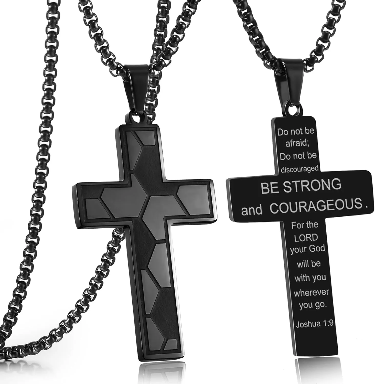 RWQIAN Soccer Cross Necklace for Men Bible Verse, Religious Faith Christian Scriptures Pendant Cross Chain, Baptism 1st First Communion Graduation Gifts for Boys Father's Day Jewelry for Him