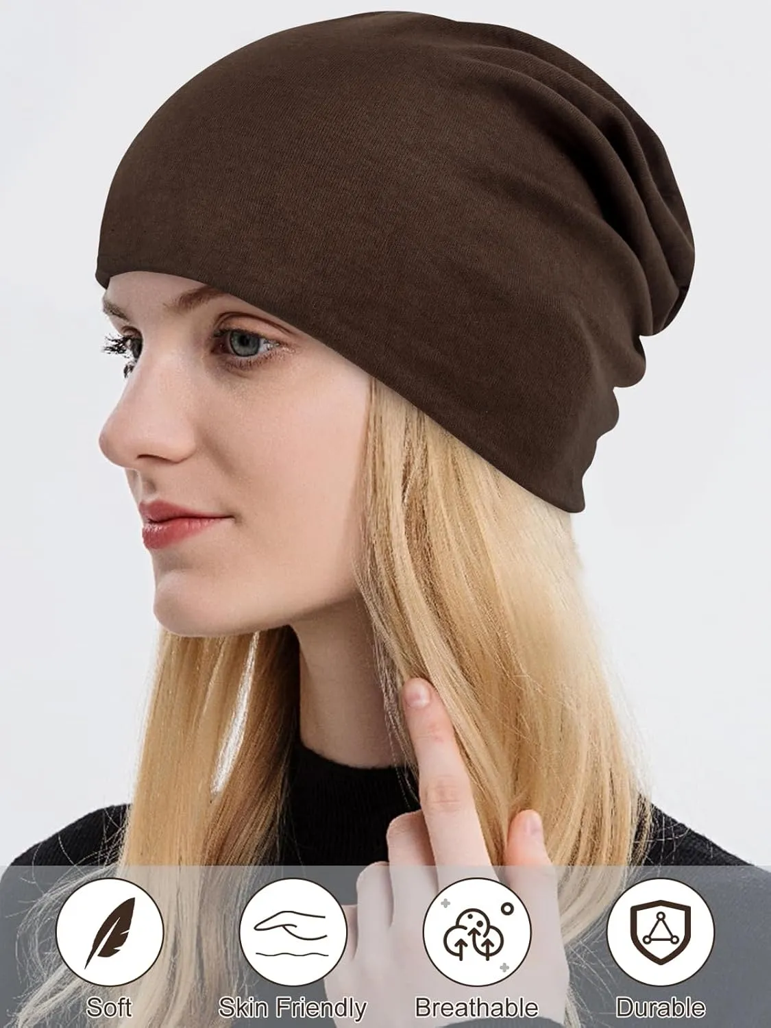 Senker Fashion Cotton Slouchy Beanie Hats, Chemo Headwear for Women Men Soft Lightweight Chemo Skull Cap Elastic Sleeping Cap