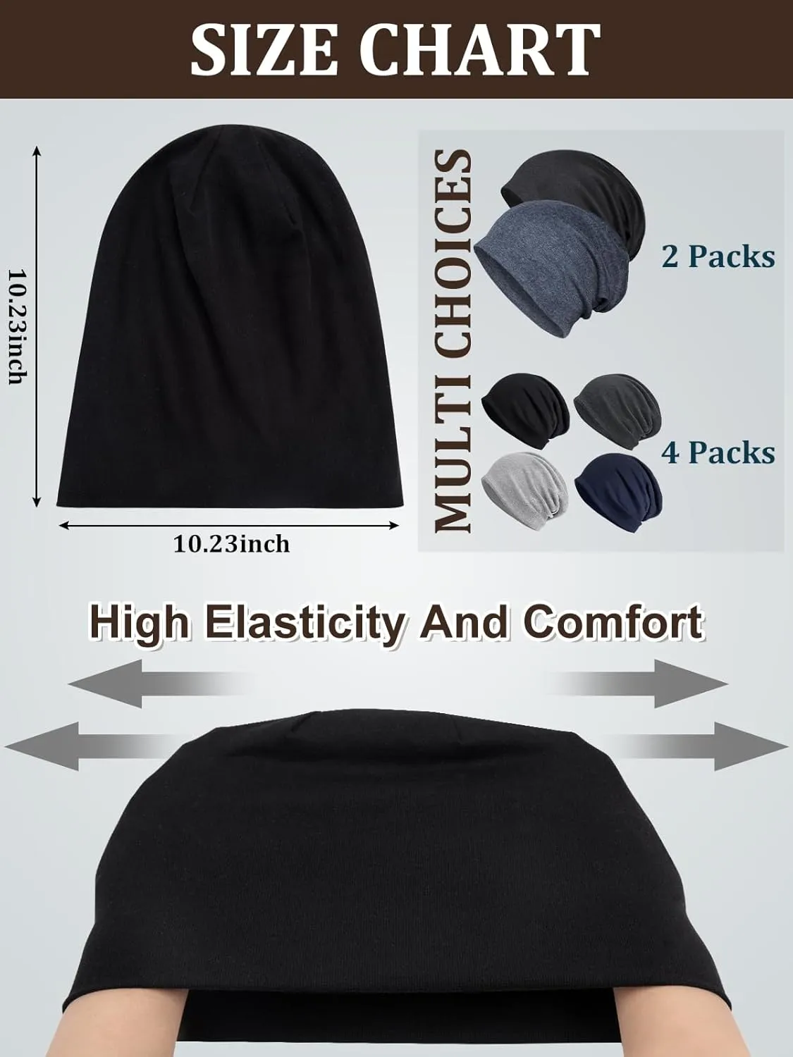 Senker Fashion Cotton Slouchy Beanie Hats, Chemo Headwear for Women Men Soft Lightweight Chemo Skull Cap Elastic Sleeping Cap
