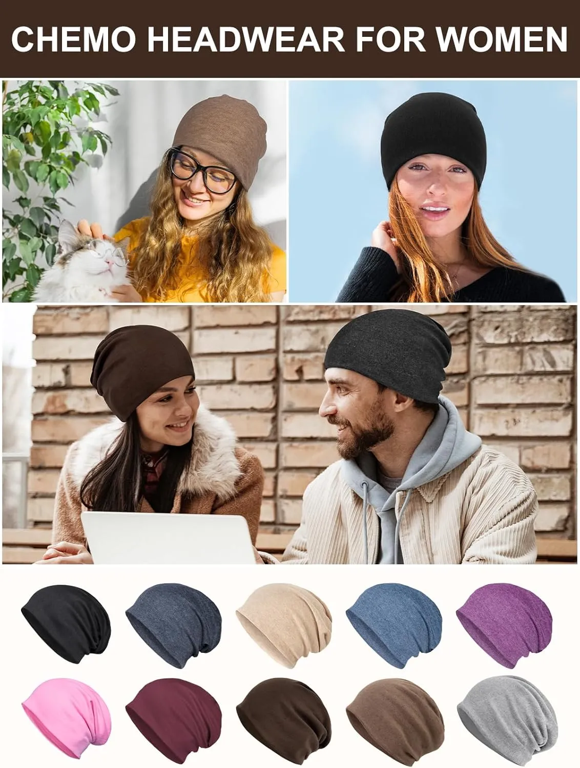 Senker Fashion Cotton Slouchy Beanie Hats, Chemo Headwear for Women Men Soft Lightweight Chemo Skull Cap Elastic Sleeping Cap