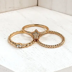 Set of 3 | Druzy Star Ring Set in Gold Tone