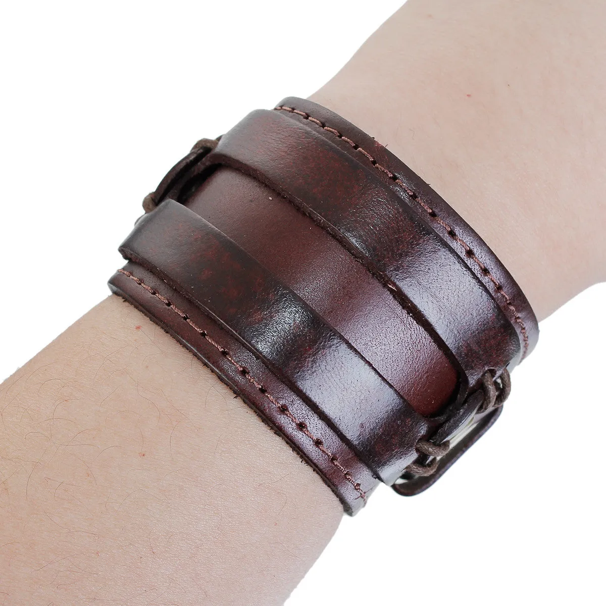 SEXY SPARKLES Mens Genuine Real Leather Bracelet Wide Casual Wristband Cuff Bangle Punk Gothic Adjustable