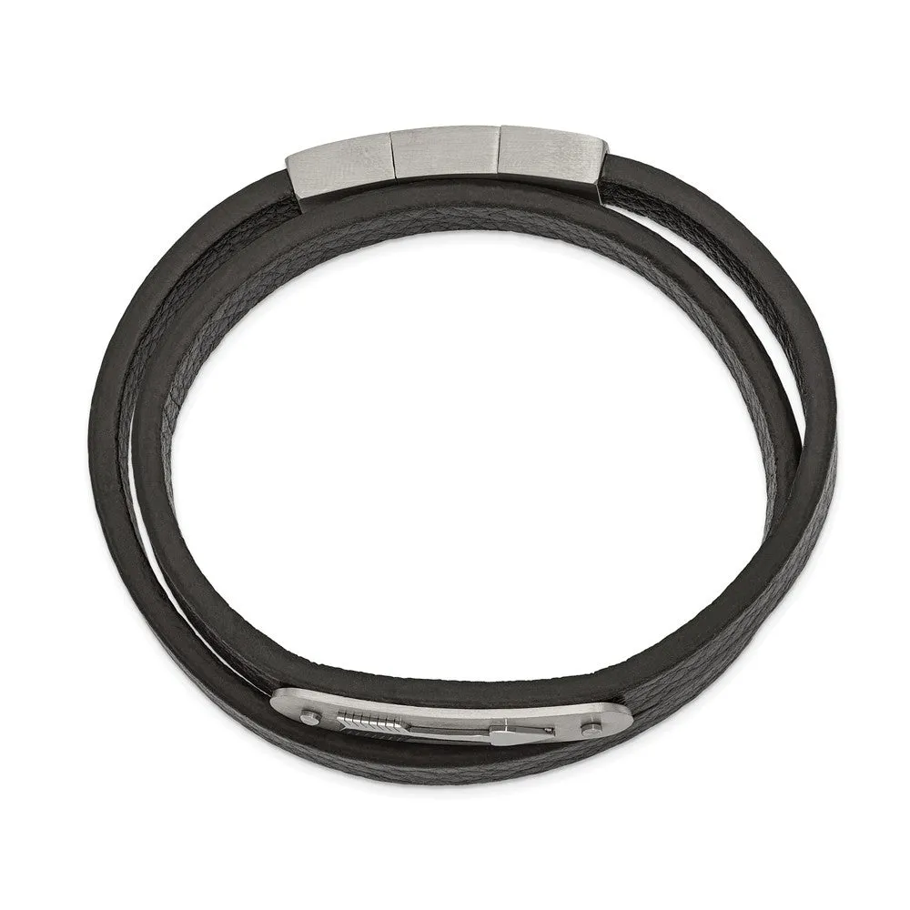 Stainless Steel Brushed & Polished Arrow Leather 15in w/.5in ext. Wrap Brac